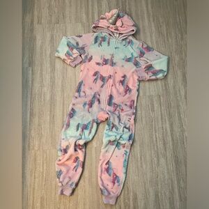 Childrens Place one-piece hooded unicorn print pajamas